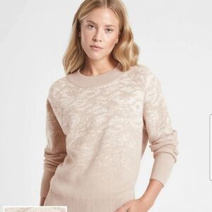 Athleta Jacquard Crew Sweater Frosted Floral Cream Size XS